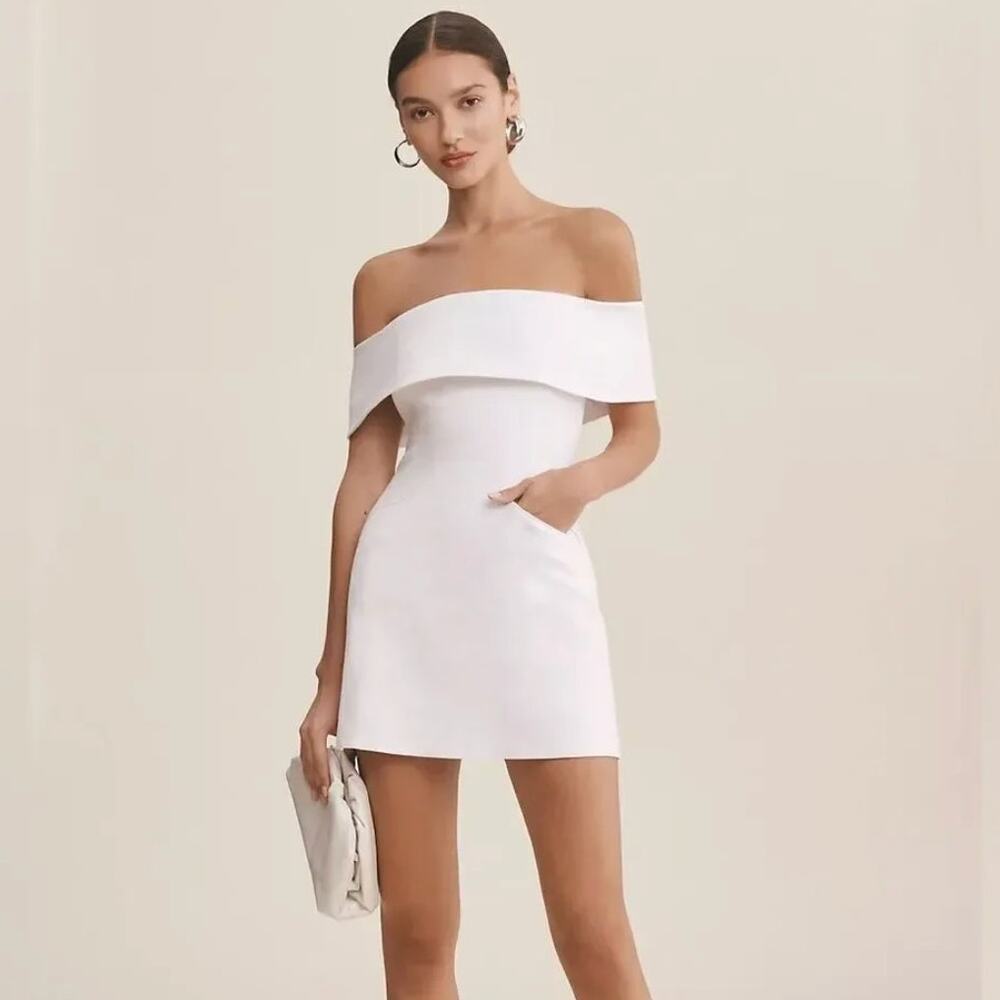 Anthropologie BHLDN NWT Ingrid Off The Shoulder Mini Dress White Bridal-Small